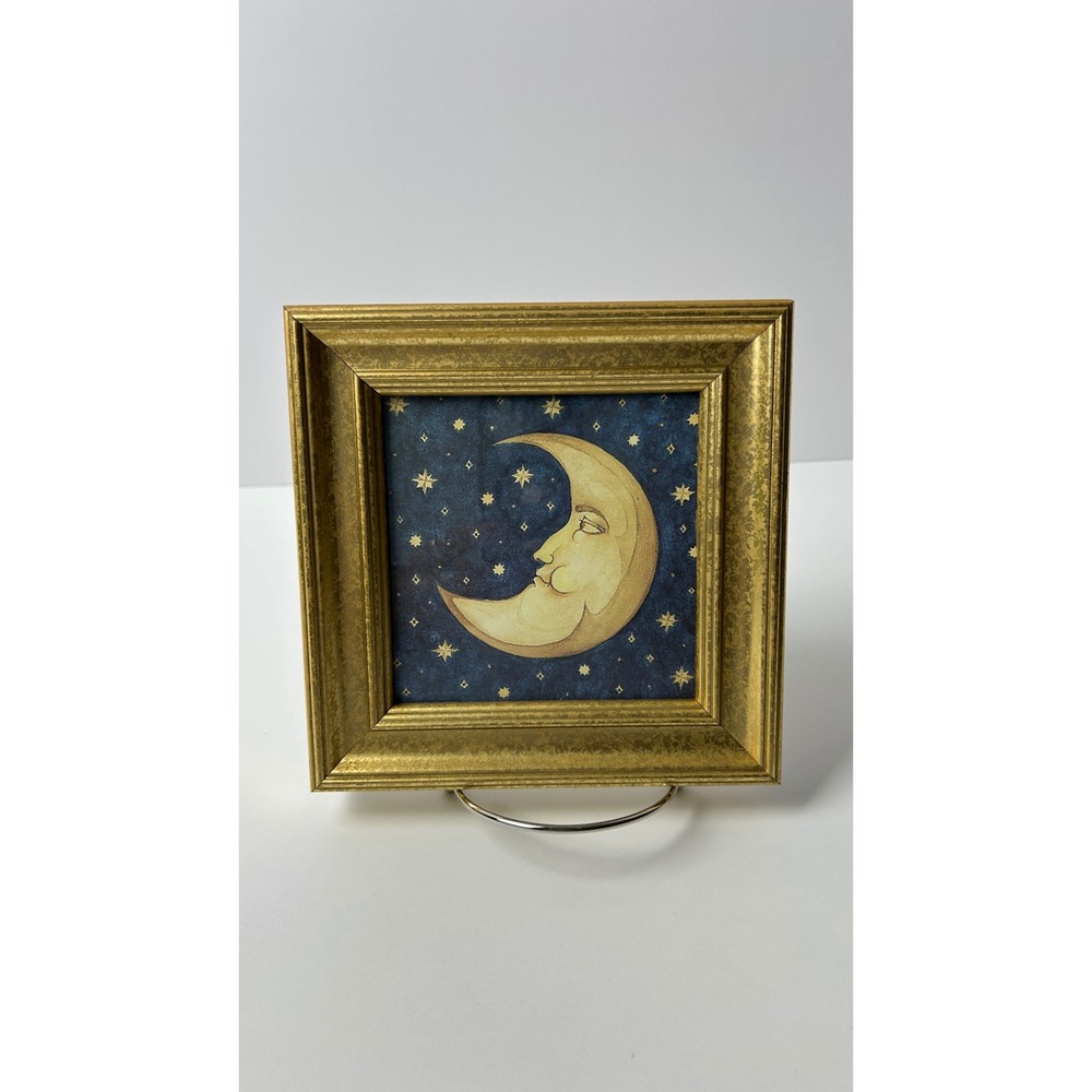 Vintage Mary Beth Zeitz Celestial Moon 1990s Gold Framed Wall Art Collectable 7"